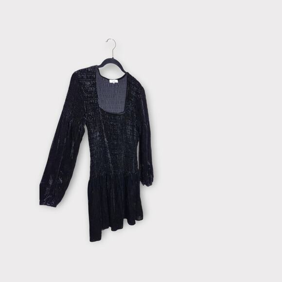 Parker Womens Tiara Smocked Velvet Dress Black Square Neck S Velvet Glamour - Picture 3 of 8